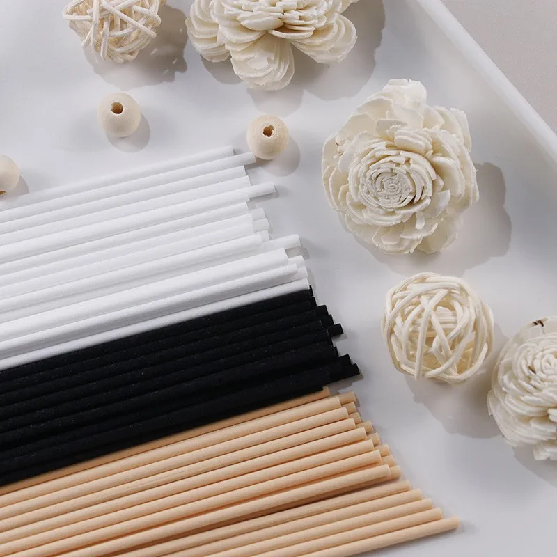 500PCS 5/4/3MM X 30/25/20CM Black White and Beige Home Decor DIY Aromatherapy Fiber Rattan Sticks, Reed Diffuser Accessories Rod