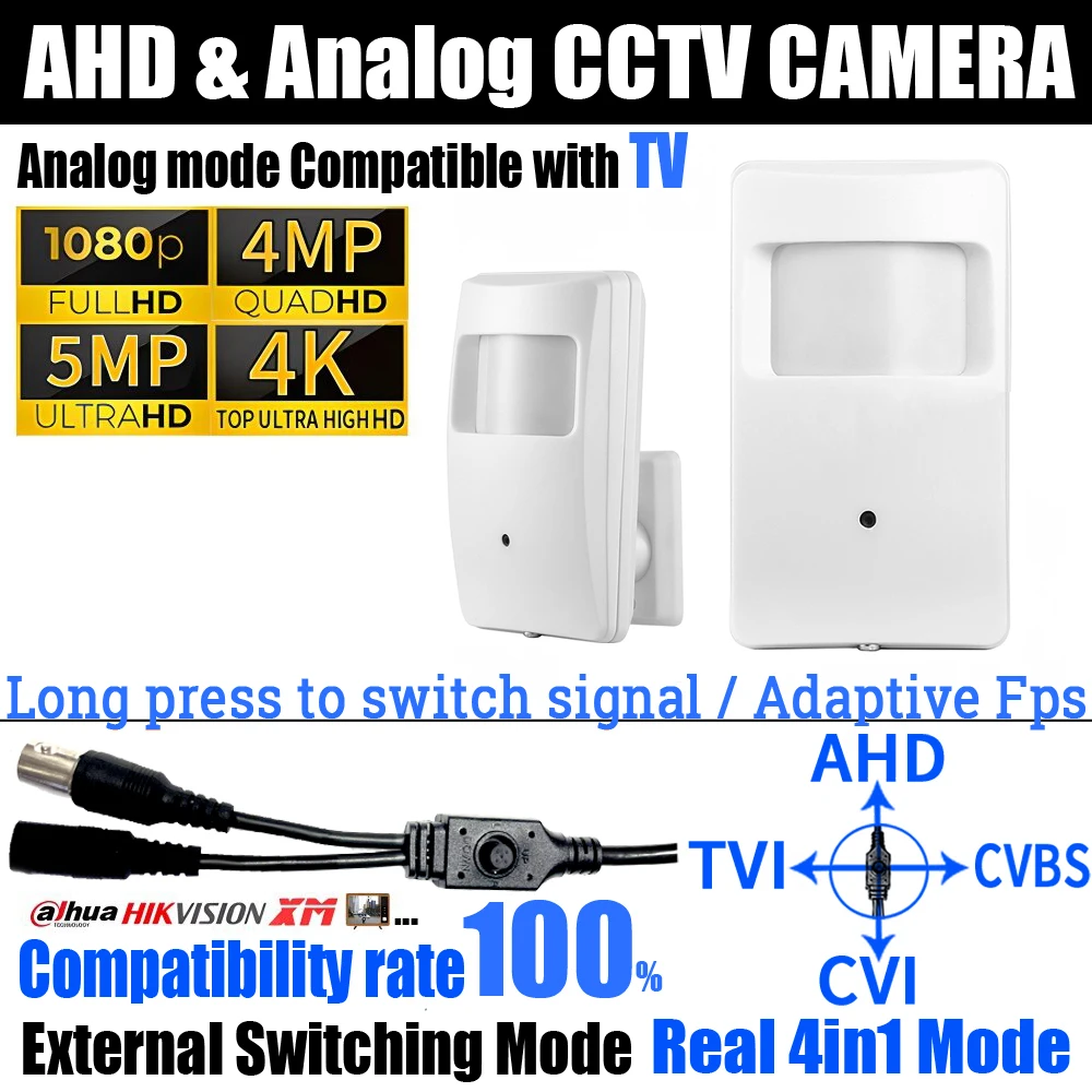 

Probe Detector Style 8MP 5MP 1080P Analog/TVI/CVI/AHD Mini Camera Ultra HD 4in1 OSD Hard Handoff 3.7mm Cone Lens CCTV For Room