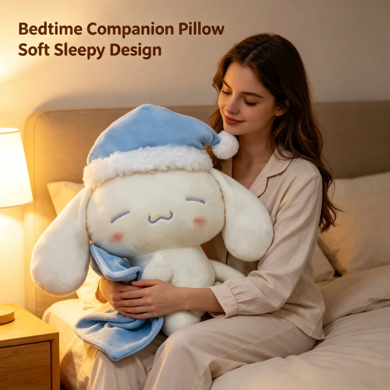 Cinnamoroll Blue White Sleep Hat Plush Cushion, Cute Cartoon Throw Pillow, Soft Stuffed Pillow, Sofa Bed Gift For Girls Kids