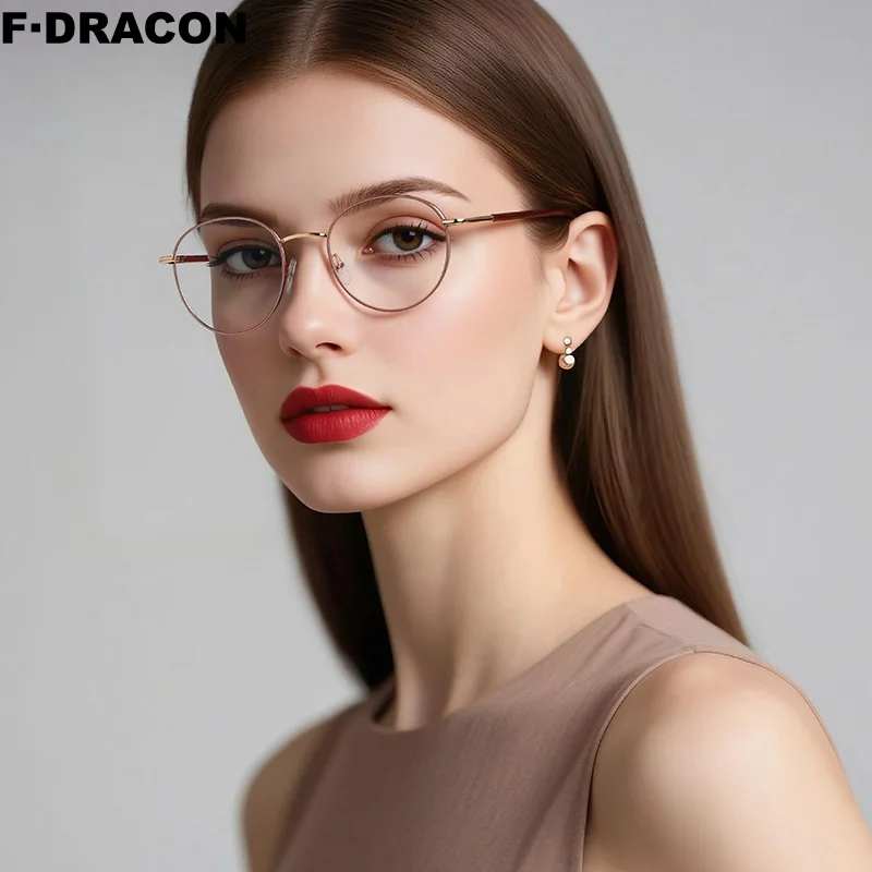 

New Metal Eyeglass Frame New Elliptical Women's Eyeglass Frame Ultra Light Anti Blue Light Optical Prescription Frame 81565