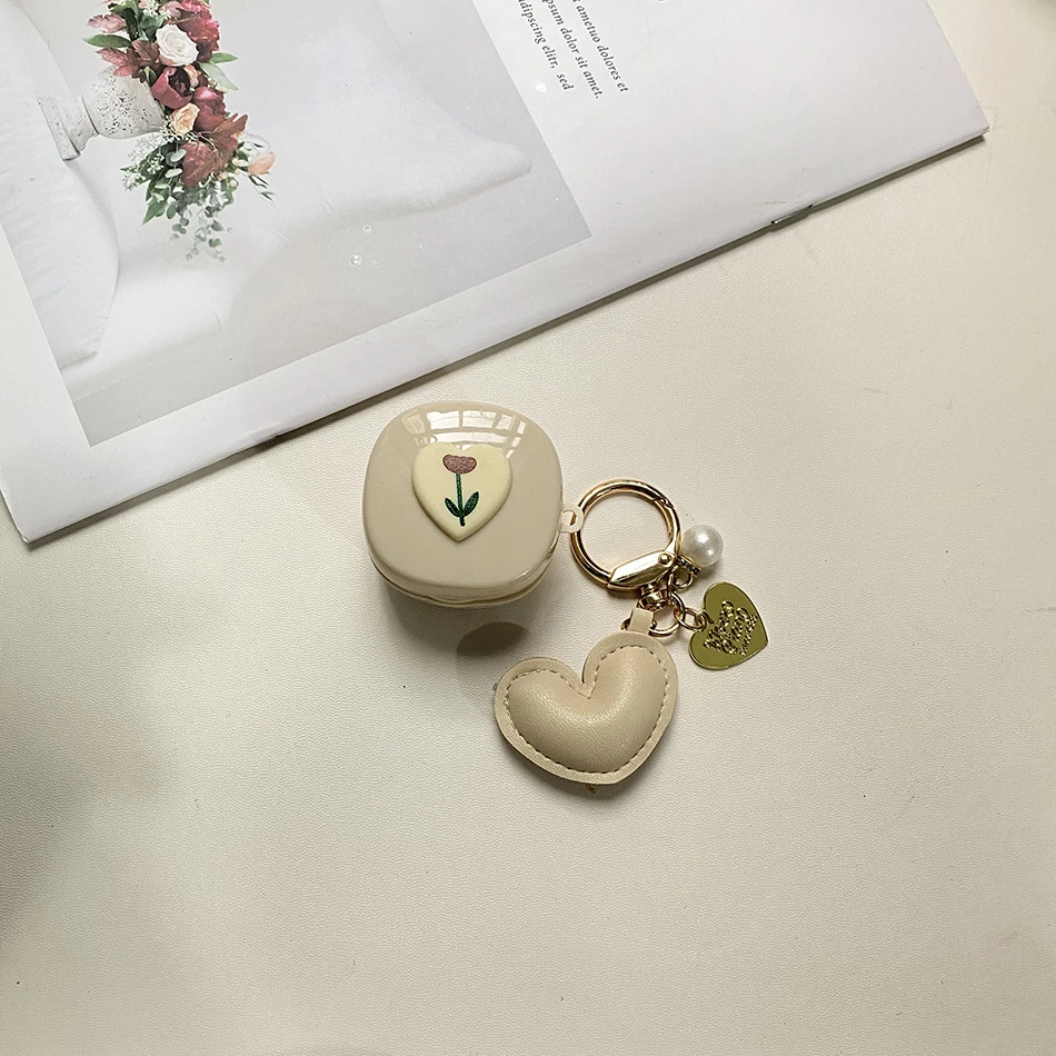 Sang Trọng Dễ Thương Tình Yêu Dành Cho Samsung Galaxy Nụ 2 Pro/Búp Sống/Búp Pro Tai Nghe Ốp Lưng Silicon TPU với Mặt Dây Chuyền Móc Khóa