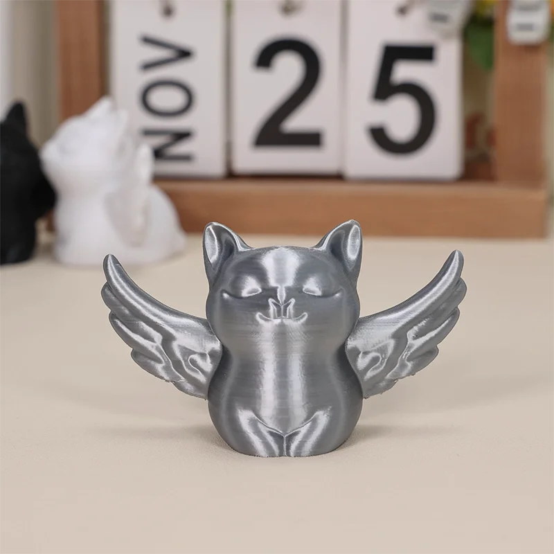 Cute Little Angel Wing Cat Toys 3D Printed Angel Wing Cat Sculpture Figurines Tabletop Ornament Household Decoration Kids Gifts