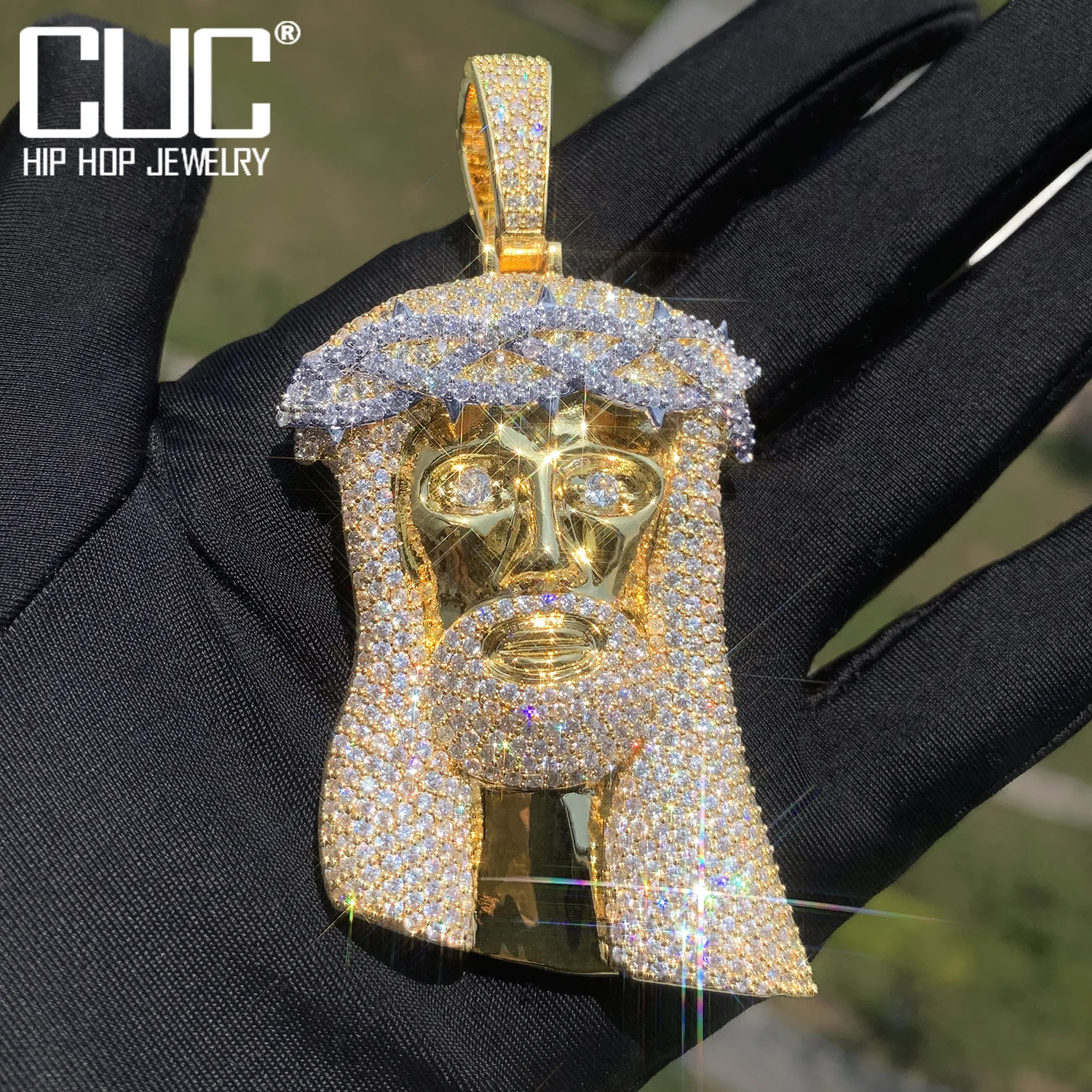 CUC  Thorn Jesus Head Pendant Charm HipHop Necklace Chain For Men Women Gold Silver Color Fashion Rock Rapper Jewelry Gift