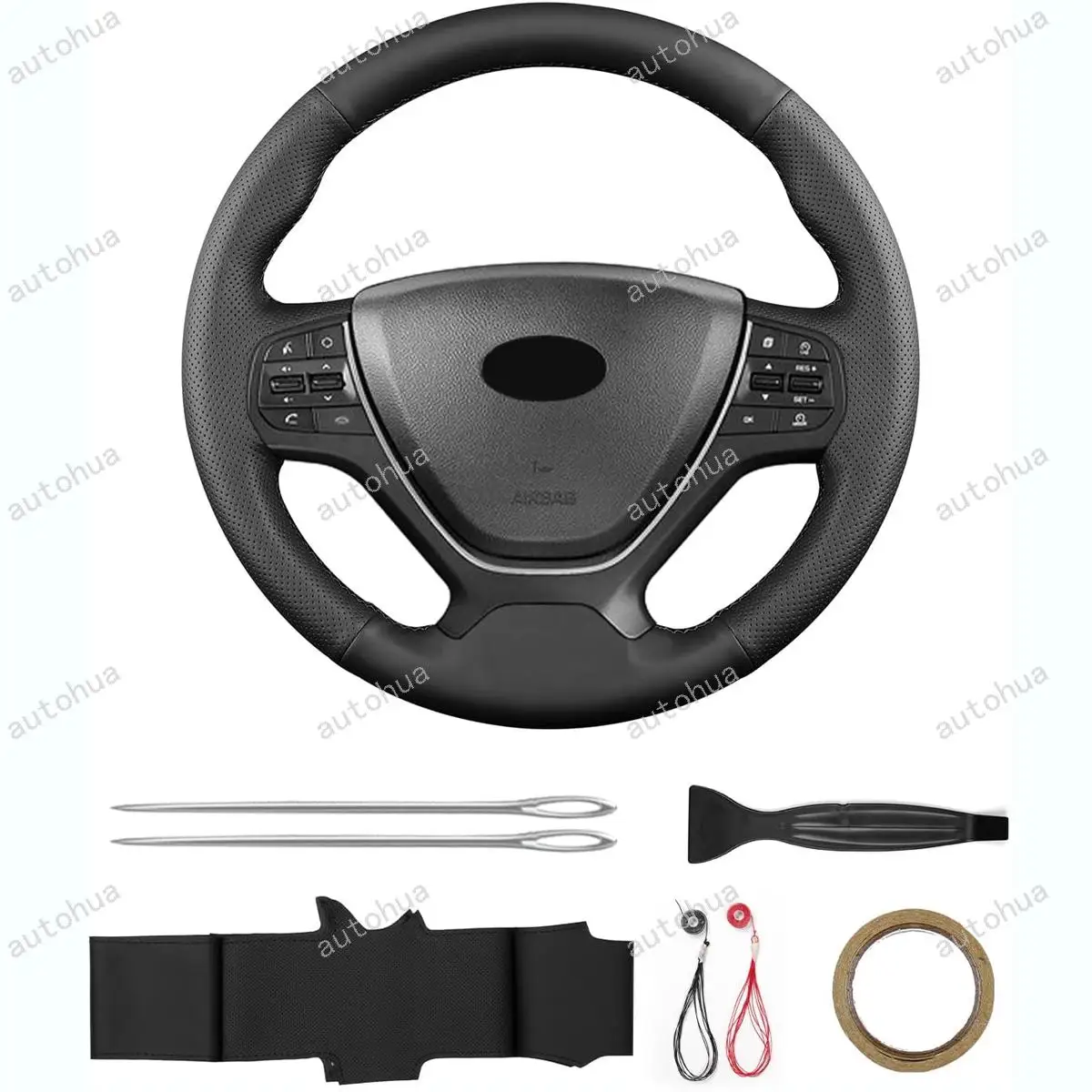 

Hand Sewn Steering Wheel Cover for Hyundai i10 2014 2017/i20 2015 2019/i20 Active 2016 2019/i20 Coupe 2015,Non-Slip Leather