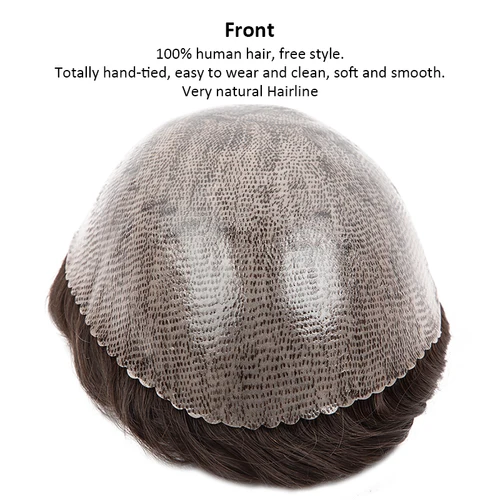 Imagen 2 del producto Pelucas de cabello humano rizado de 15mm para hombres, peluquín masculino de piel fina, cabello humano completo de PU, pelucas de hombre de 0,14 cm, capilar con nudos de Color Natural