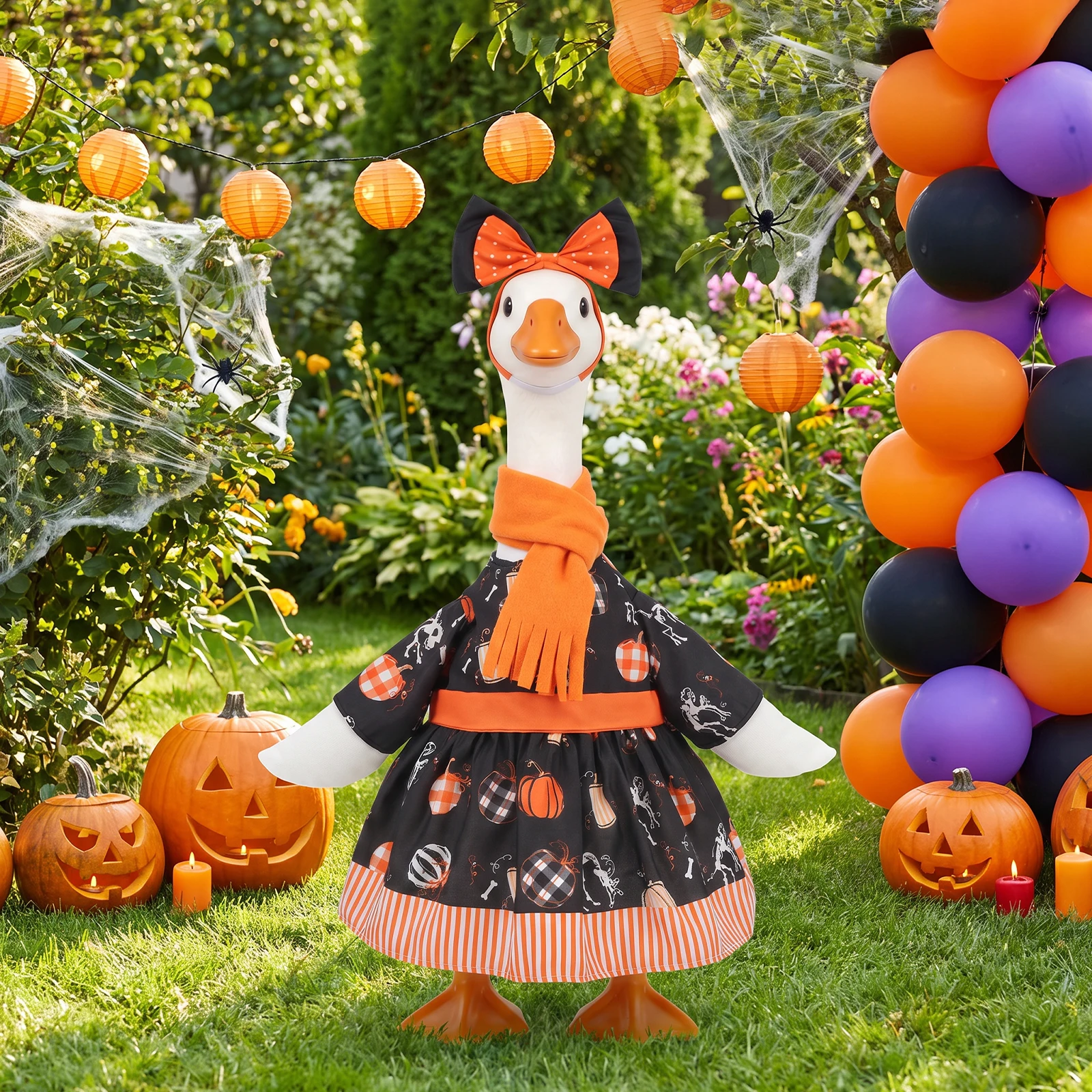 Halloween Porch Goose Clothes Garden Statue Dress Up Costume Decorative 23Inch Lawn Goose Outfit for Home Garden Lawn Decoration