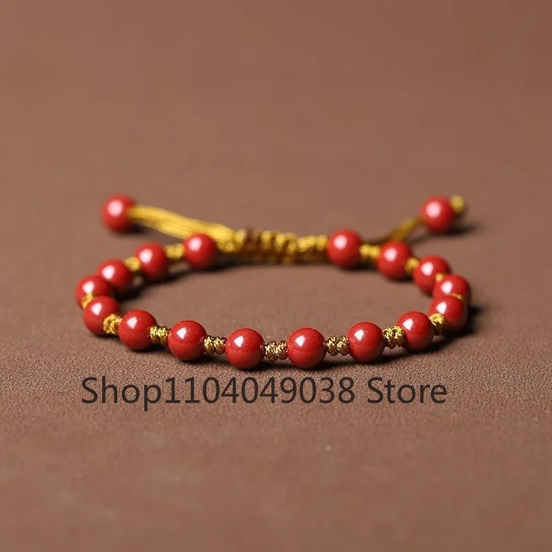 Customized Natural Red Cinnabar 6mm Beads Bracelet Jade Round Hand Weaving Jewellery Fashion Man Woman Luck Amulet New