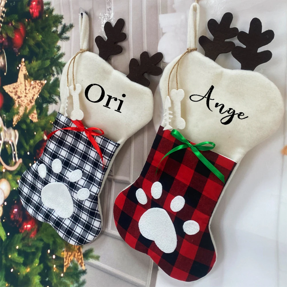 

Personalized Christmas Socks Embroidered Stockings Home Christmas Tree Pendant Children's Cartoon Candy Bag Happy New Year Gift