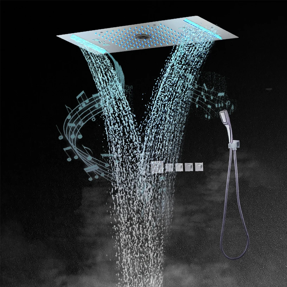 

Concealed Thermostatic Couple Shower System 24*12 Inch Luxury Emotional Appeal LED Ceiling Rain Shower Head Push Button Valve