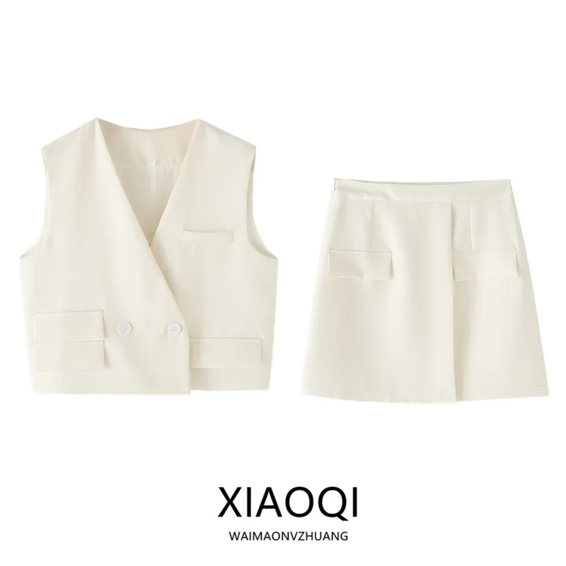 

Fall 2024 Women's Faion Svel V-Ne Vest Commute Jaet Mid-Waist Skirt Set Versatile Ele Office Wear