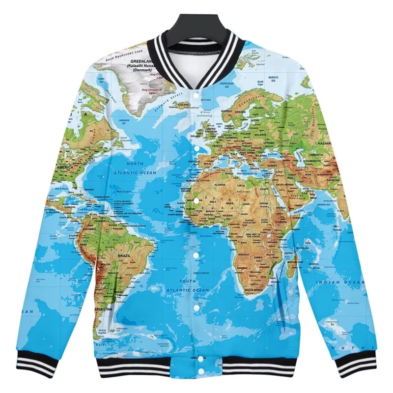 World map 3D print zip up baseball jacket men bomber jacket outerwear streetwear hip hop baseball uniform casual tracksuit oi786