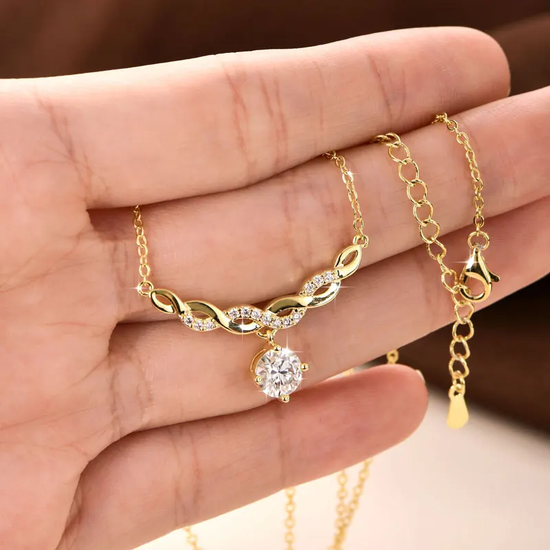 Lnngy Funkelnde 6,5 mm Moissanit-Halskette, 14 Karat Gold gefüllt, Infinity-Anhänger-Halsketten für Frauen, Valentinstag-Schmuckgeschenk – Detail 3