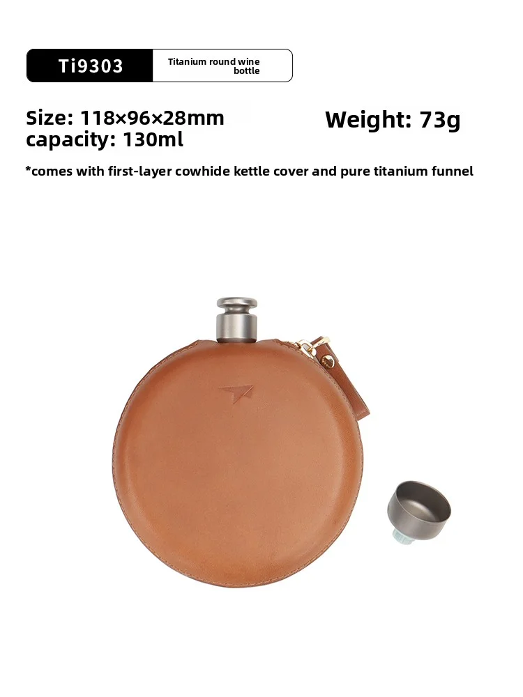 KEITH Titanium Hip Flask 130ml Lekvrije ronde zakfles voor sterke drank met lederen etui en ingebouwde trechter voor buitenreizen Cadeau