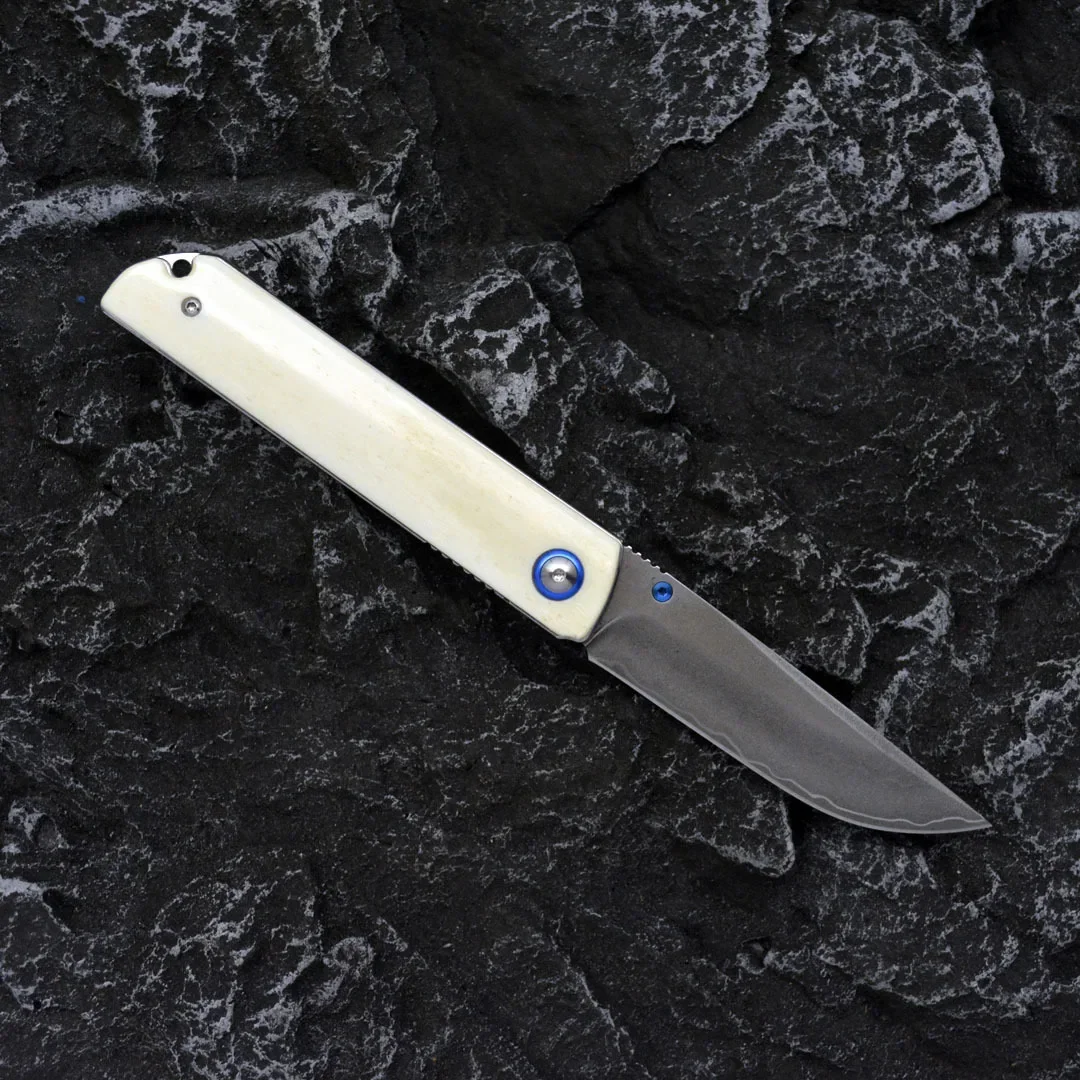 VG10 Triple Steel Folding Knife Bullbone Handle Sharp and High Hardness Camping Outdoor Pocket Hunting Knife EDC Defense Tool