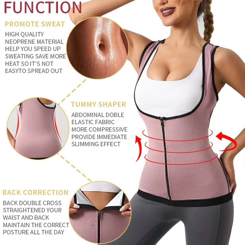 1Pcs Sauna Vest Waist Trainer for Women Lower Belly Fat Corset Waist Tody Shaper Slimming Workout Tank Tops  with Straps Zipper