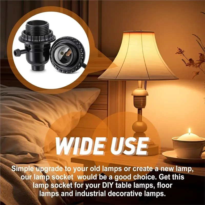 A03F-Replacement E26 Light Socket Lamp Socket With On Off Switch Shade Ring For Table Floor Light Repair Kit Part