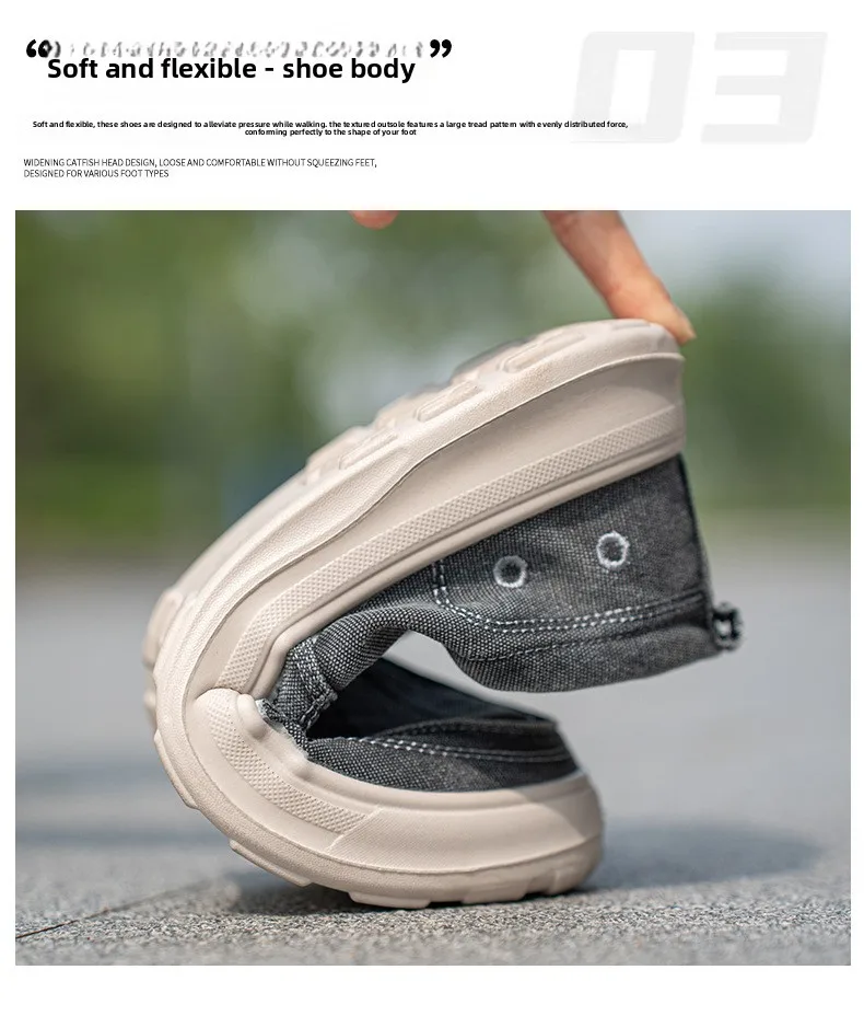 Herren-Slipper aus Canvas, lässige Schuhe, weiches Denim-Obermaterial, atmungsaktives Baumwollfutter, rutschfeste, dicke Sohle, bequeme Loafer zum Gehen. – Detail 6