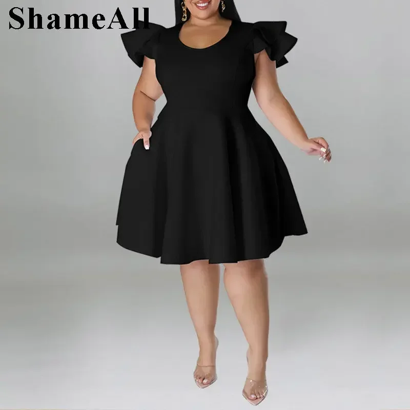 Plus Size Layered Ruffles Short Sleeve Short Party Dress 4XL Summer Women Big Swing Cocktail Gowns Party Club A-line Mini Dress