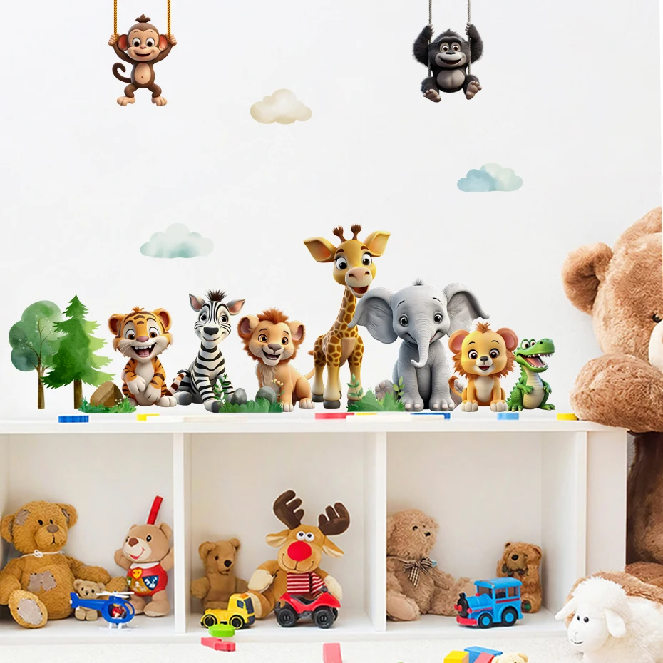 

Cartoon Smiling Animal Lion Monkey Wall Sticker Nursery Children Room Wall Art Decal Kids Room Vinyl Bedroom Living Home Decor