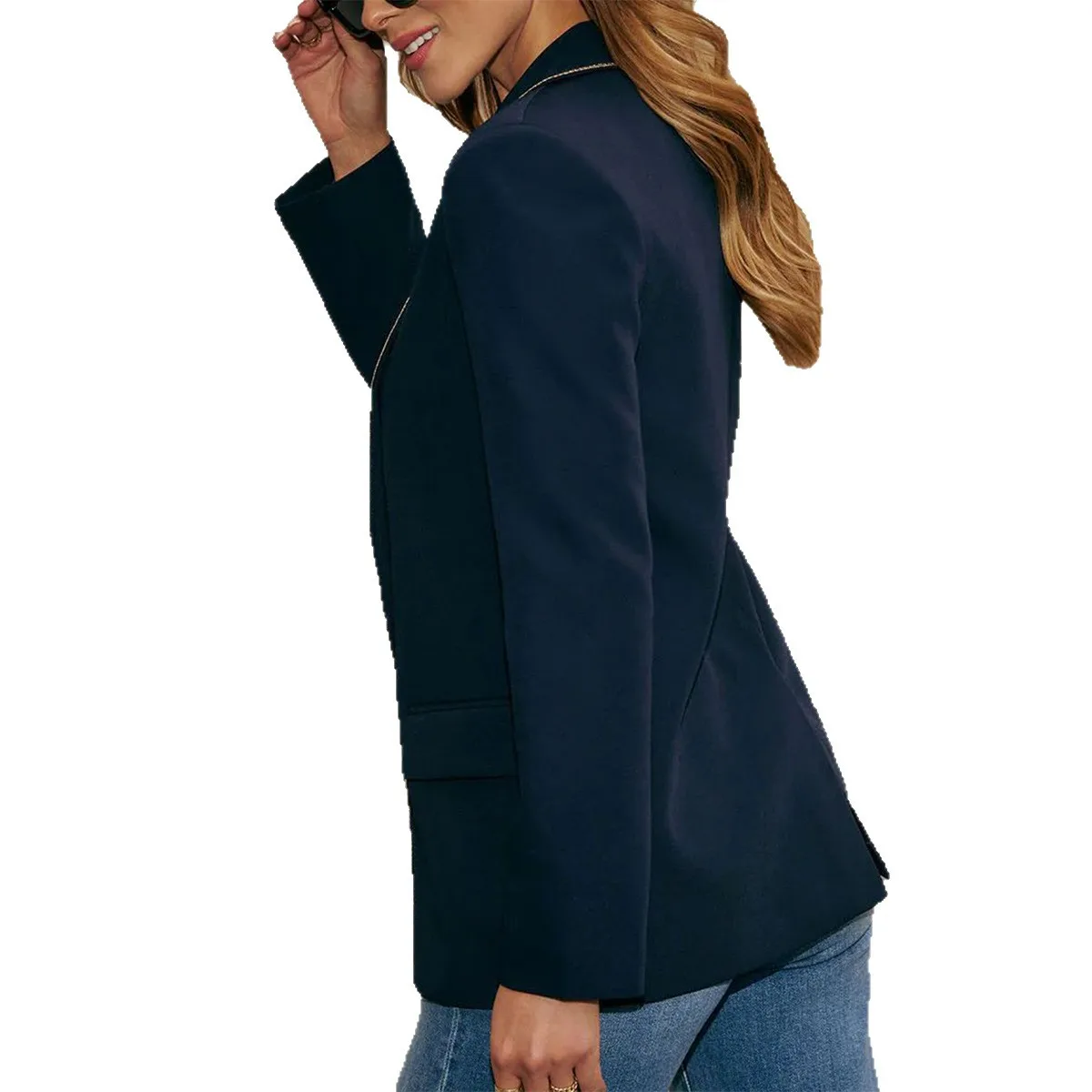 2025 الخريف الشتاء المرأة أنيقة السترة بلون طويلة الأكمام مكتب رداء غير رسمية سترة الحد الأدنى شيك ملابس خارجية #5