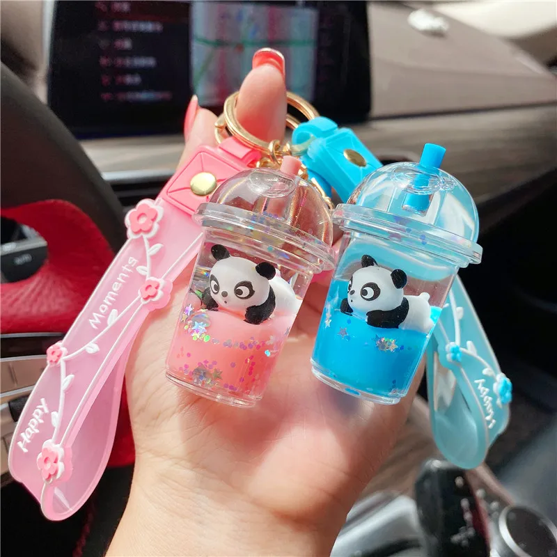 

keychain nice Acrylic Milk Bottle panda Keychain Simulation Cup Liquid Quicksand Keychain Women Couple Bag Charm Keyring Gifts