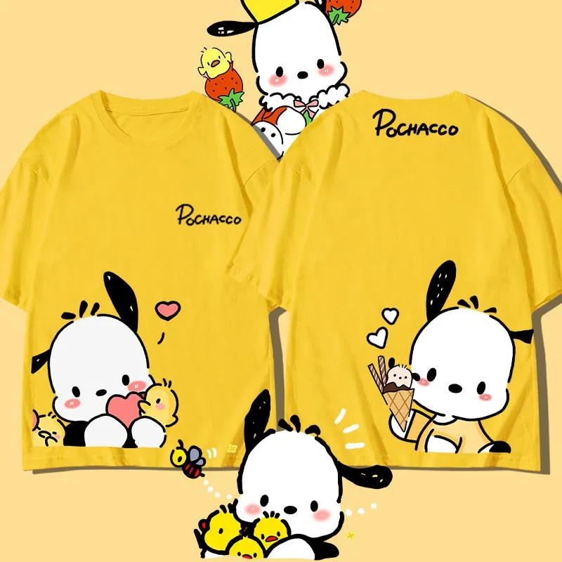 Sanrio Pacha Dog T-shirt Women's Trend Ins Cotton Summer Round Neck Short Sleeve Girls Dress Cute Half Sleeve