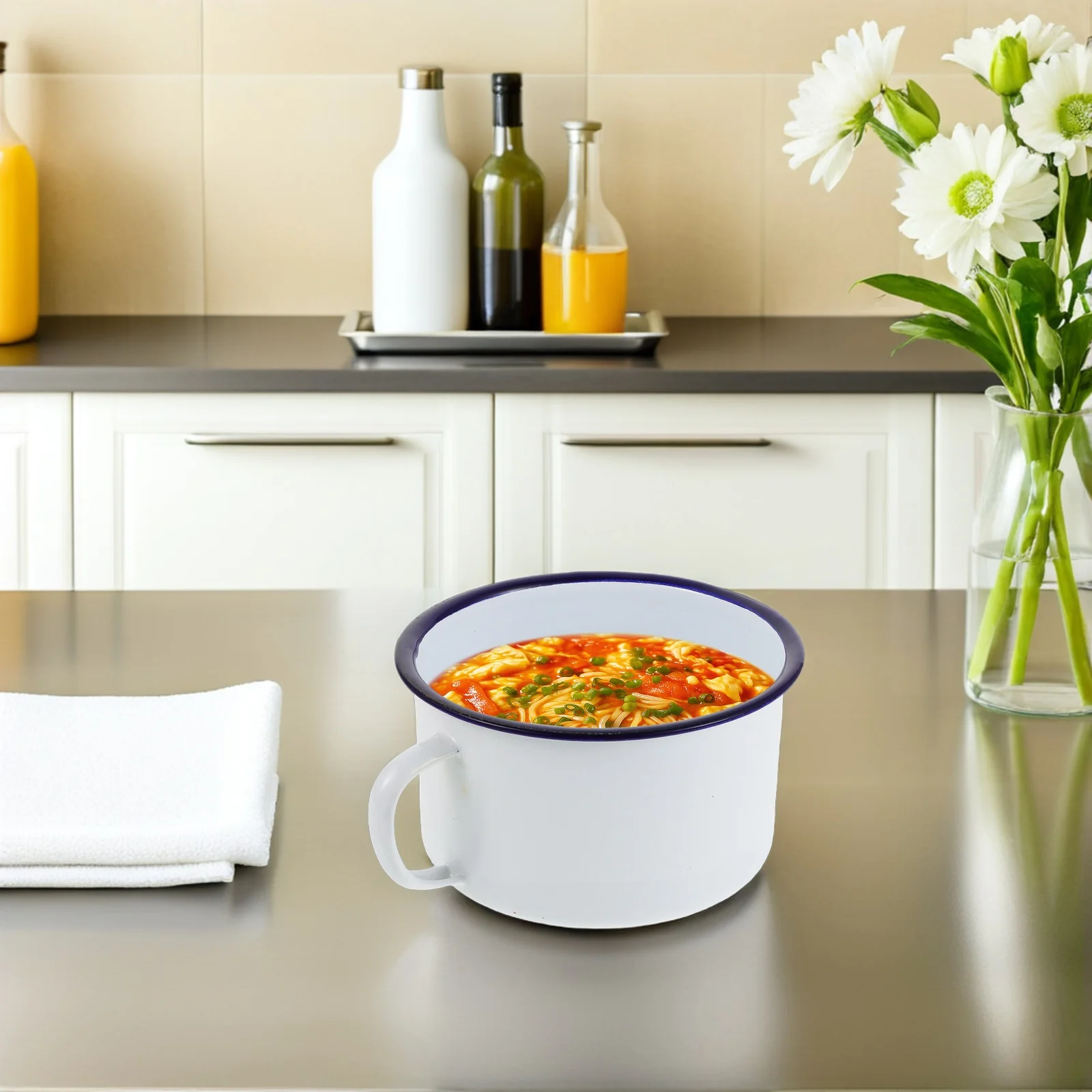 

Retro Enamel Ramen Bowl Vintage Style Microwave-Safe Soup Mug For Noodles Oatmeal Salad Japanese Food Serving Container