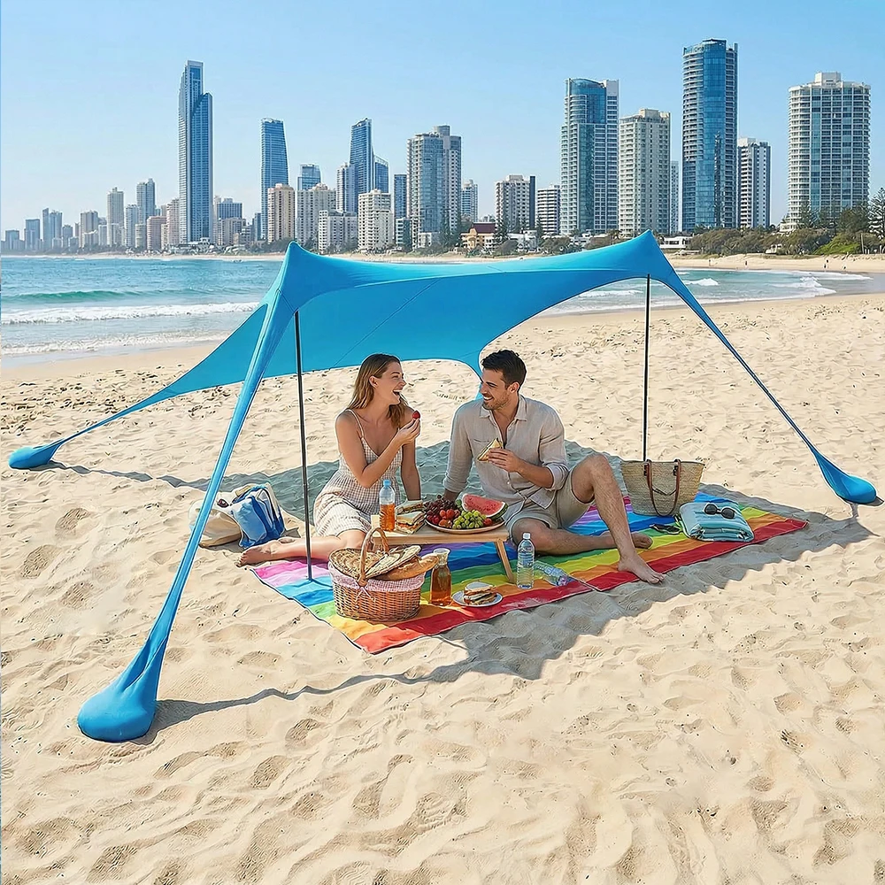Tente de plage, auvent de plage, abri solaire de camping, tente pare-soleil d'extérieur, abri pour pique-niques, pêche et barbecue