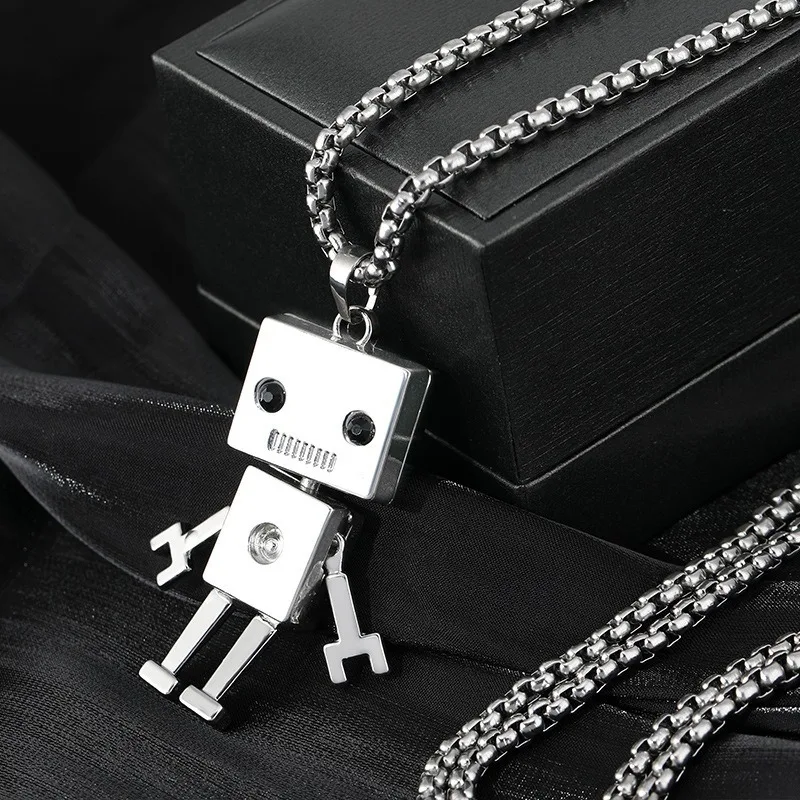 Collana in acciaio al titanio con robot da costruzione, ciondolo da discoteca personalizzato con tendenza stradale