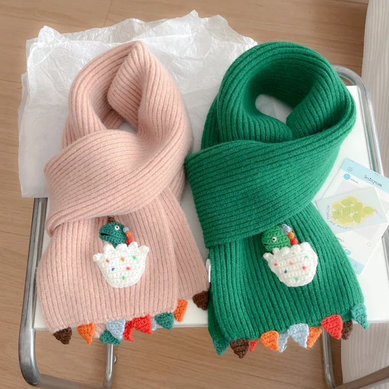 2025 New Cute Dinosaur Green Scarf Women Winter Warm Knitted Neck Wrap Unisex Fashion Accessories
