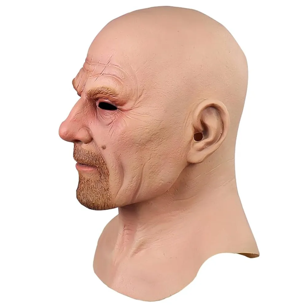 Realistic Latex Bald Mask for Adults, Visible Latex Headgear, Full Head Cover, Old Man, Halloween, Novelty