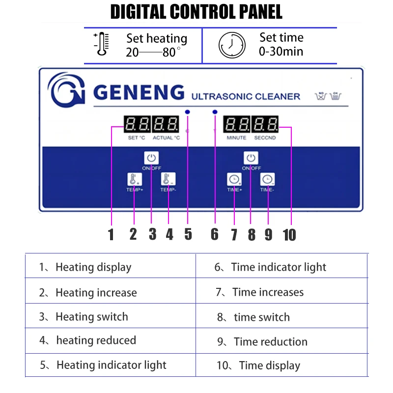 GENENG 30L Ultrasonic Cleaner with Digital Timer & Heater, Ultra Sonic Jewelry Cleaner, Stainless Steel Heated Cleaning Machine