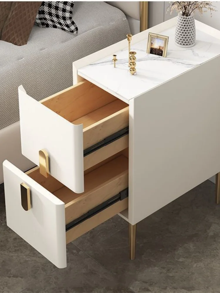 Solid Wood Bedside Table with Sintered Stone Top Nordic Style 25cm Bedroom End Nightstand Side Storage Cabinet