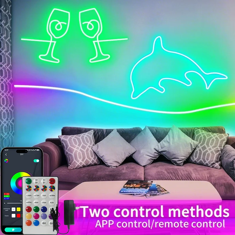 RGB أضواء النيون 15 متر LED قطاع أضواء بلوتوث مزامنة الموسيقى مقاوم للماء لتقوم بها بنفسك مرنة النيون حبل ضوء للديكور الداخلي في الهواء الطلق