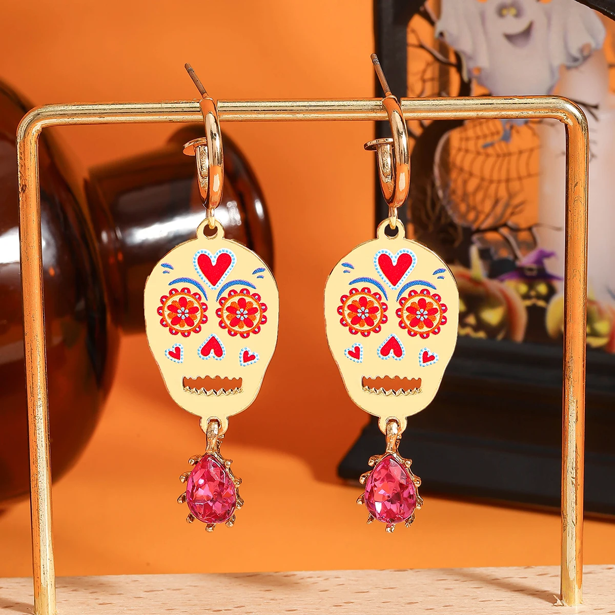 

ZAA 2025 Enamel Skull Gem Earrings For Women,Halloween Exquisite Statement Jewelry,Special Holiday Gift For Friends And Lover