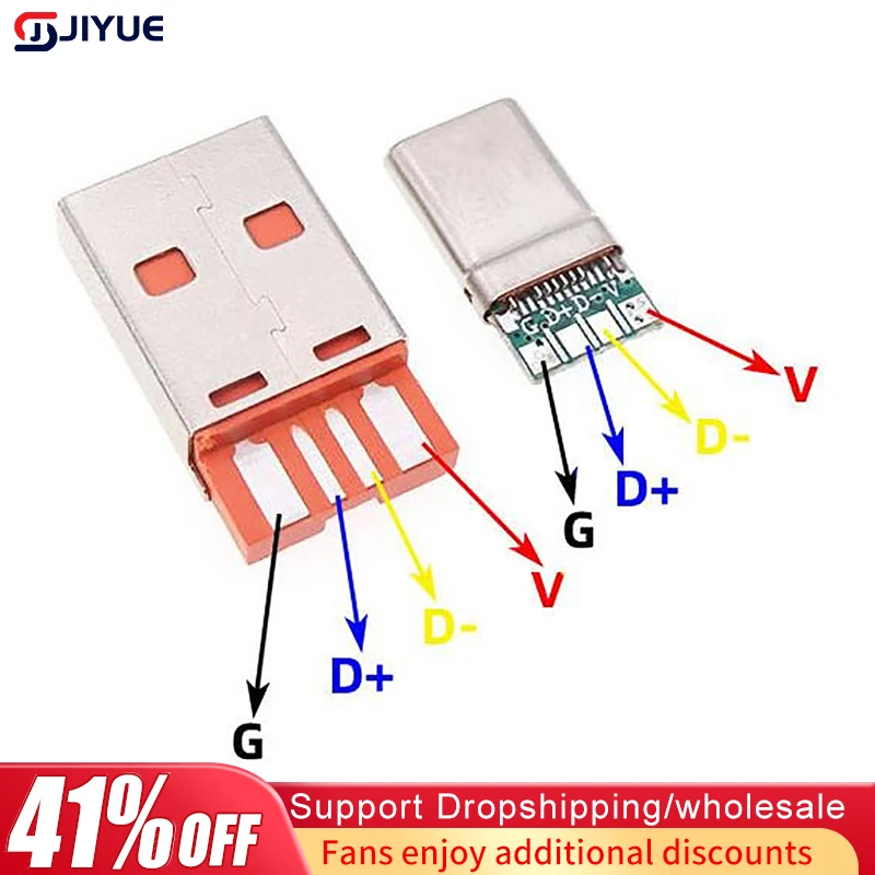 PD Fast Charge Type-C USB 65W 5A Złącze męskie Spawanie z 5-pinową płytką PCB + 5-pinowe złącze męskie USB typu A DIY OTG Data Charge DIY KIT