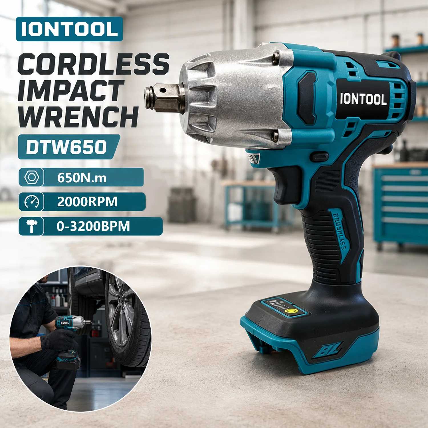 IONTOOL Cordless Brushless Impact Wrench 1/2 Drive Bare Unit Hand Power Tool for Vehicle Tyre Fastener Repair