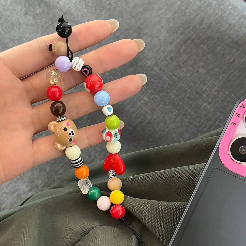 

Ювелирный ремешок Милый медведь Цветной бисерный ремешок для телефона Очаровательная цепочка для ключей Стильное сердце для всех чехлов для телефона Автомобильный ключ Сумка для камеры