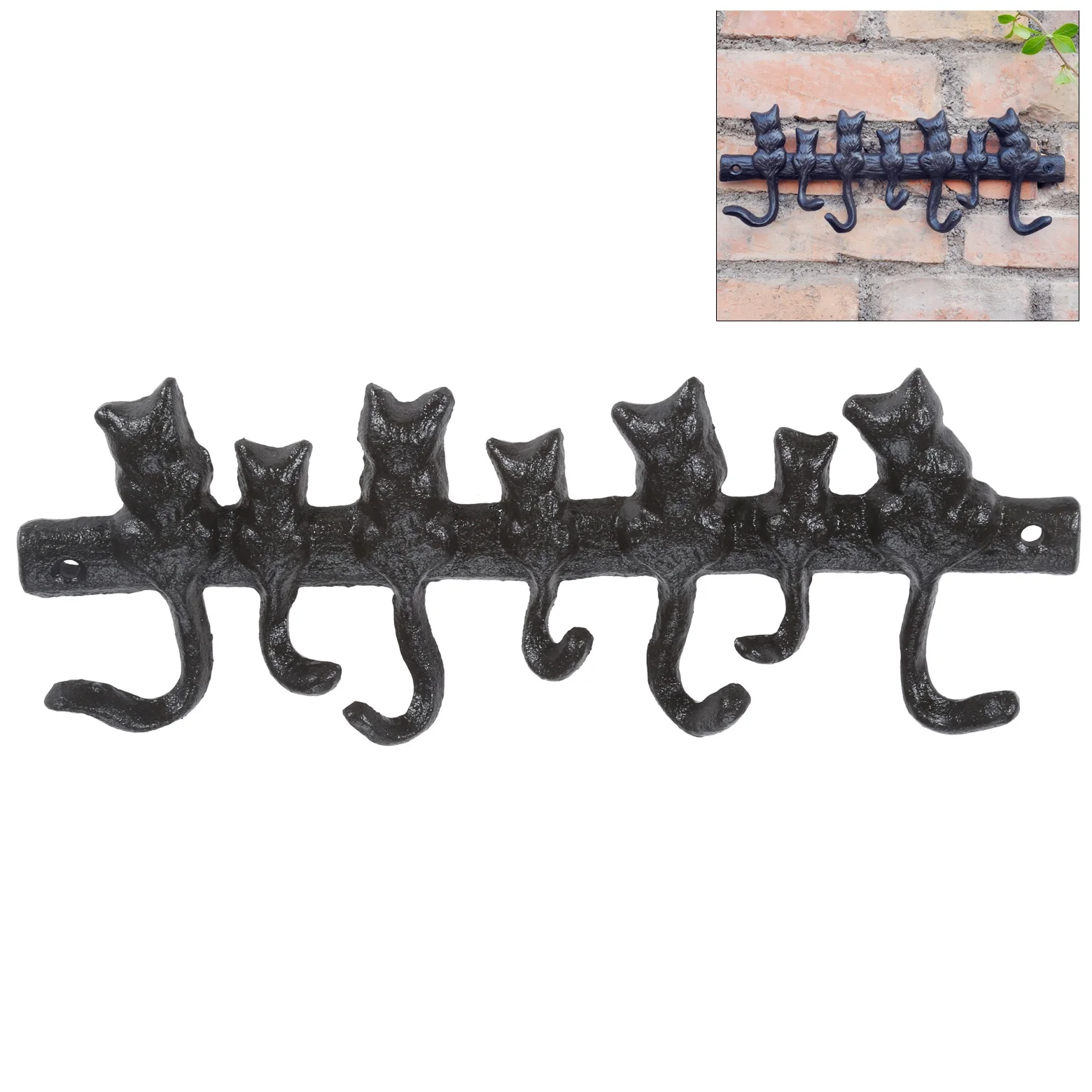 

7-in-1 Cute Cat Wall Hanging Hooks Cast Iron Vintage Key Holder Housekeeper Hallway Bathroom Kitchen Door Hanger Home Decoration