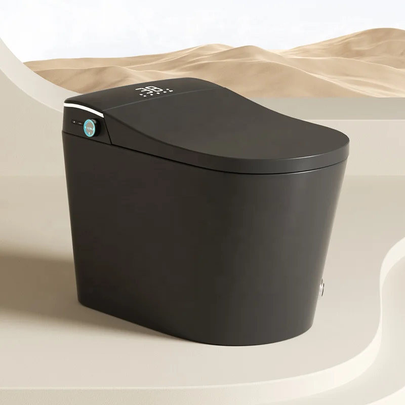Intelligent Toilet,Solid Black Smart Toilet Elongated Automatic Toilettes Intelligent Bathroom Ceramic One Piece Smart Toilet
