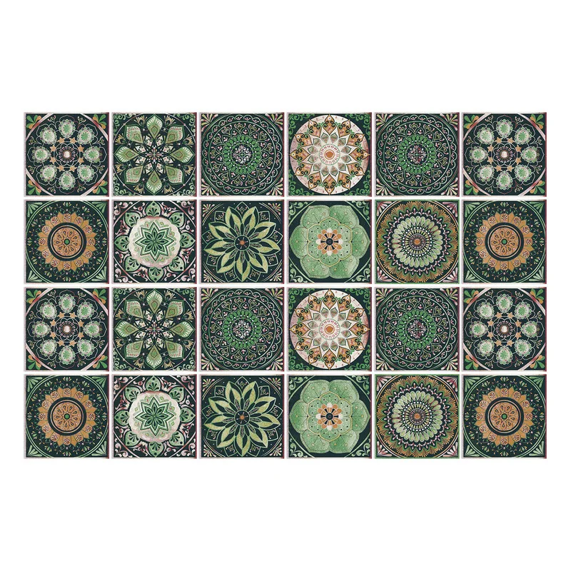 24PCS European Mandala Self Adhesive PVC Wall Stickers Waterproof Tile Stickers For Kitchen Bathroom Living Room Home Wall Decor
