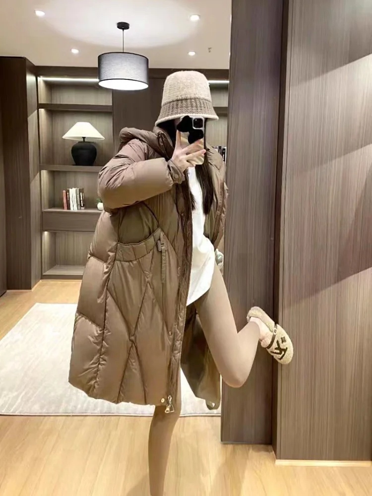 Jaqueta de inverno feminina para baixo fino com capuz parka fofo longo pão para baixo jaqueta 2024 nova moda vento preguiçoso casaco feminino casual