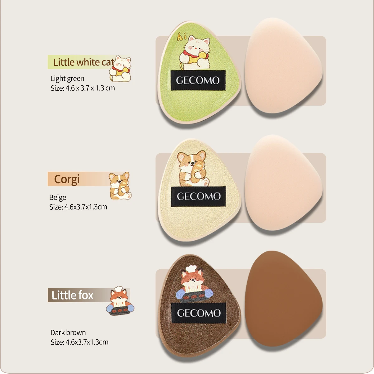 GECOMO Cute Pet Mini Thumb Finger Powder Puff 3Pcs Super Soft Fingertip Cushion Puff for Concealer Blush Highlight Precise Makeu
