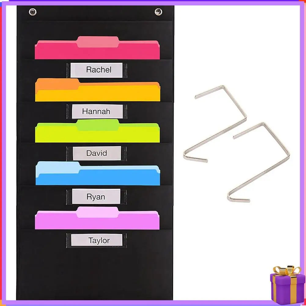 

Advanced 5 Pocket Heavy Duty Storage Pocket Chart With Nametags - 2 Over Door Hangers Included, Hanging Wall File Organizer
