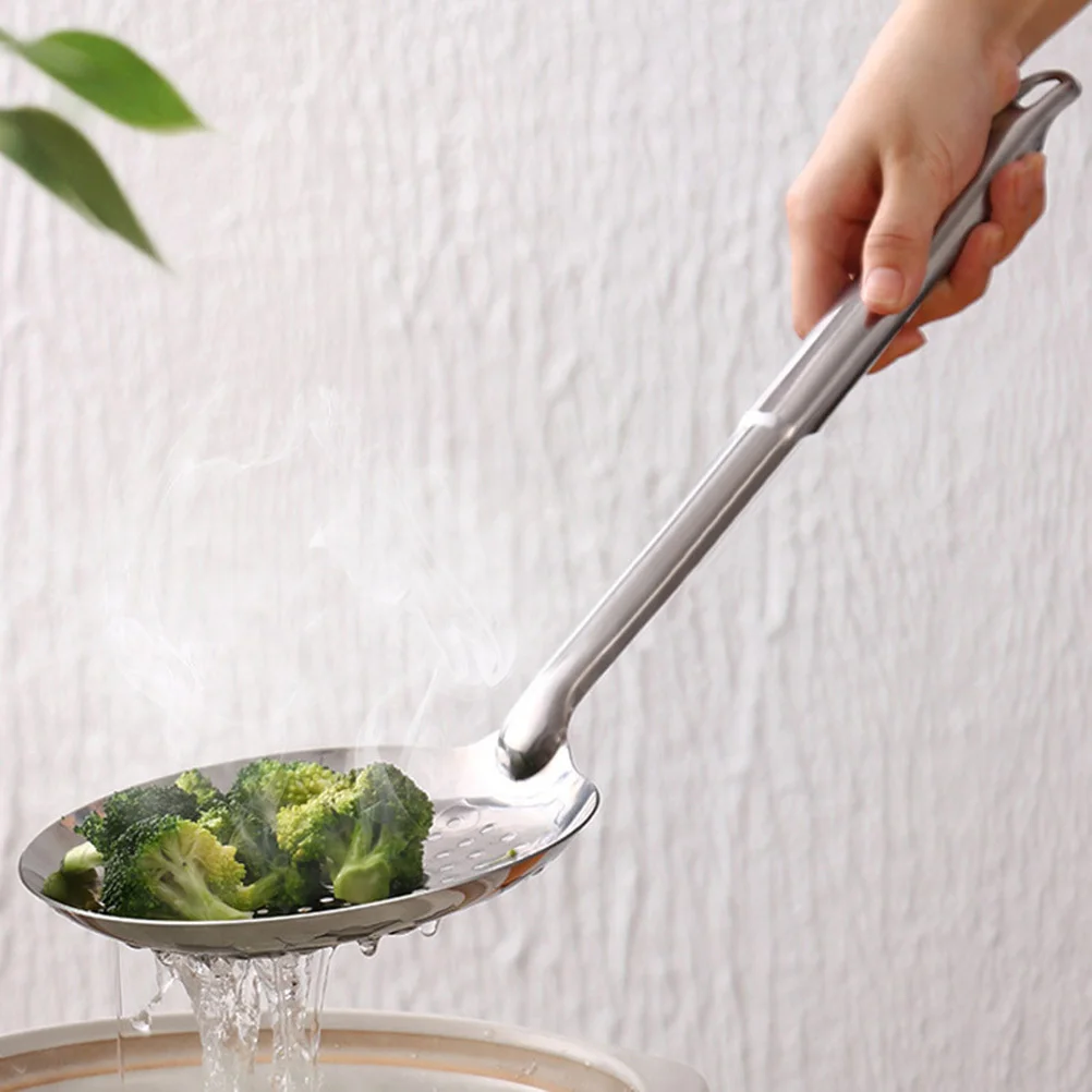

Large Slotted Spoon Stainless Steel Long Handle Heavy Duty For French Fries Vegetables Noodles Hot Pot Food Serving Tool