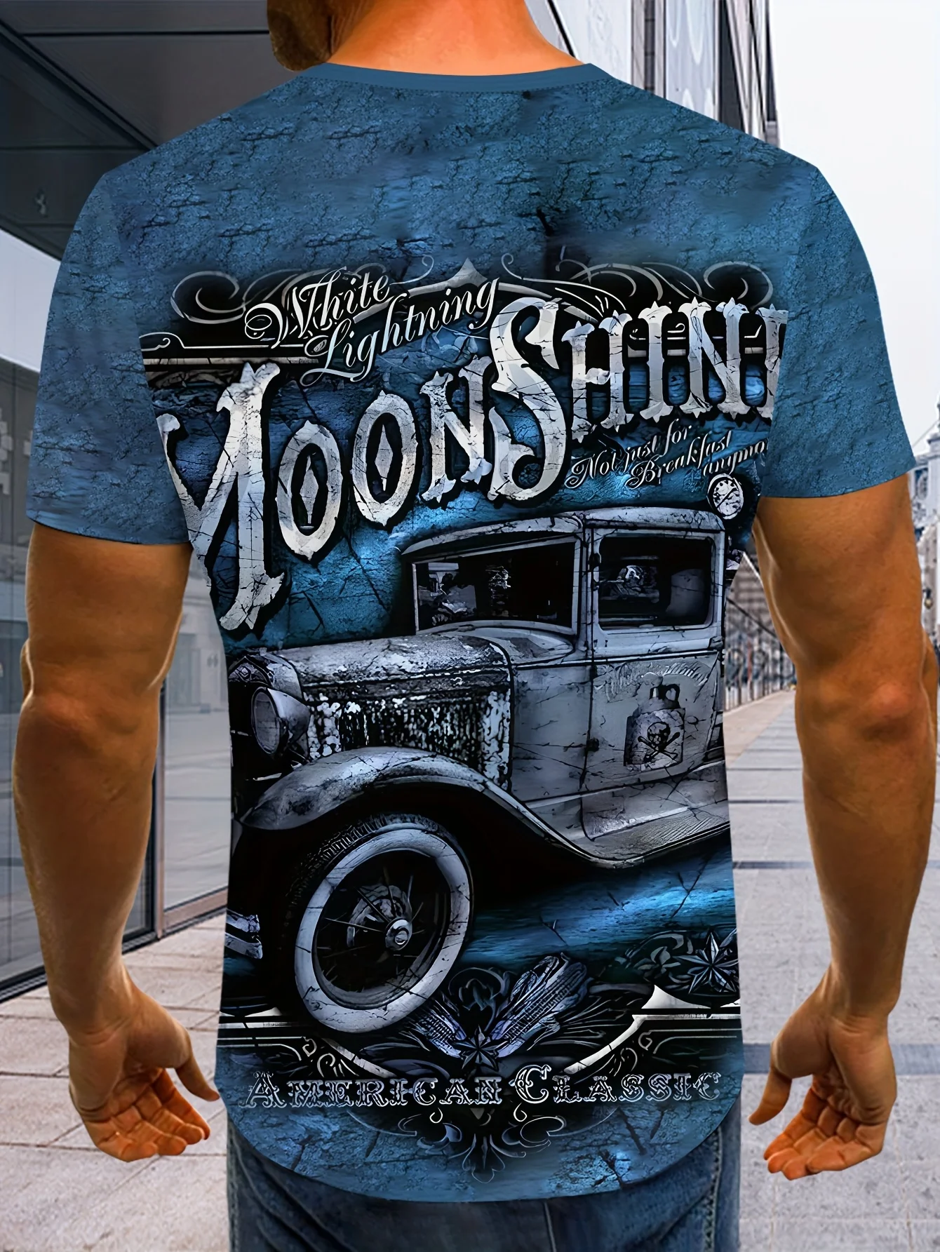 Vintage Moonshine White Lightning Old Pickup Truck T Shirt Men Retro American Classic Vehicle Print Short Sleeve Street Casual