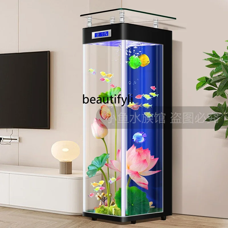 Light Luxury Fish Tank New Living Room Small Floor Vertical Fish Globe Change Water Ecological Aquarium