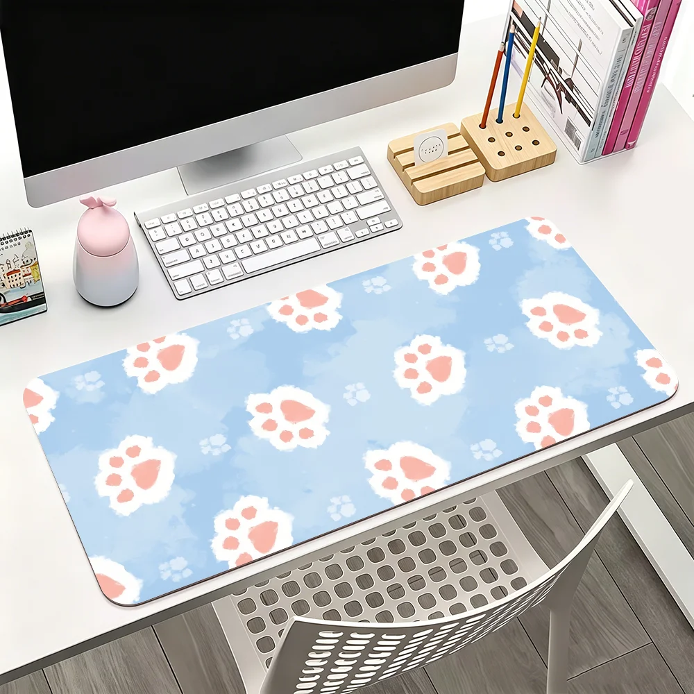Kawaii Cat Paw Mouse Pad Large Non-Slip Waterproof Mat Stitched Edge Keyboard Pad for Gaming Daily Office