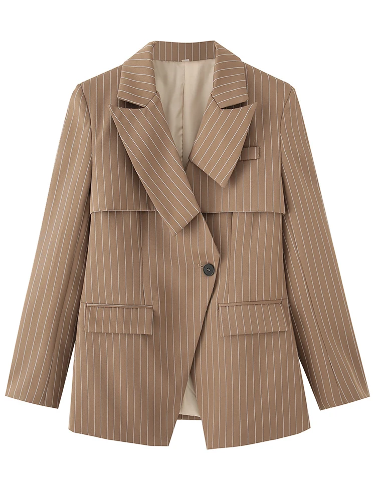 

European style new women's fashion versatile temperament old money style striped long-sleeved suit jacket