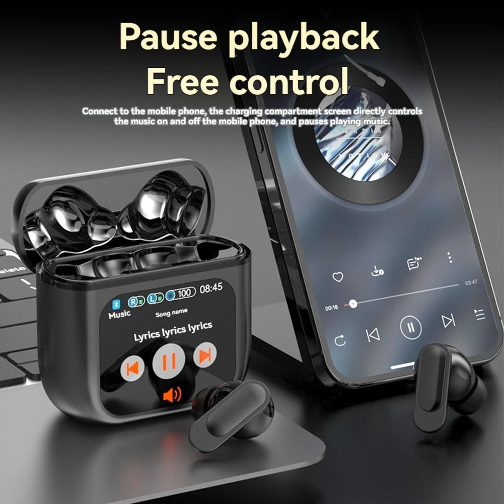 

Беспроводные наушники с шумоподавлением, Bluetooth 5,4, басовые стереонаушники + светодиодный дисплей, зарядный чехол, водонепроницаемый спортивный-[A51I]